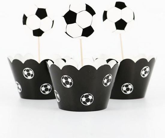 Pippashop Cupcake Omslagen + Toppers Voetbal - 12 Stuks