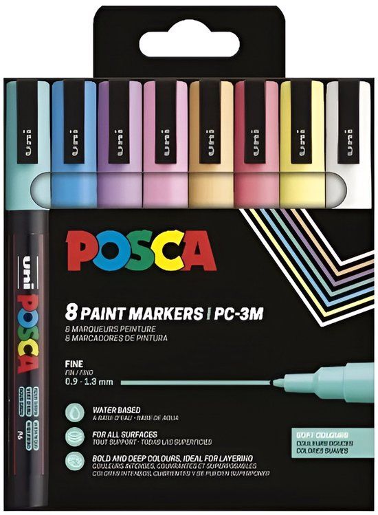Posca Uni POSCA paintmarker PC-3M | 1 | 5 mm | etui van 8 stuks in geassorteerde zachte kleuren