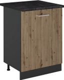 Vicco R-Line meuble de cuisine bas, chêne artisanal/anthracite, 60 cm avec 1 porte plan de travail anthracite