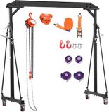 VEVOR Mobiele Portaalkraan met Een Hefvermogen van 997,9 Kg, in Hoogte Verstelbare Stalen Laadkraan van 243-363 cm, Werkplaatskraan met Handtrolley, Kettingtakel en 360° Vergrendelbare Zwenkwielen, Laadkraan voor Magazijn en Werkplaats