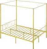 VEVOR Hemelbedframe, volledige grootte met hoofdeinde, gouden ronde metalen buishemelbed