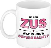 Mok / beker - wit met roze tekst - cadeau / verjaardag