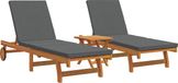 vidaXL Chaise longue acacia massif bois marron coussin inclus