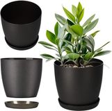 Merkloos KADAX Bloempot, plantenpot met onderzetter, ronde kunststof bloempot voor cactussen, varens, matte bloempot voor balkon, woning en terras, 30 cm, antraciet