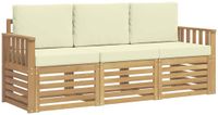 vidaXL - Bank loungeset - Massief acaciahout - Wit en crème - 4 zitplekken
