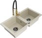 Mexen Mario évier en granit avec 2 cuves et robinet de cuisine Aster, beige