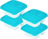 PlasticForte Vershoudbakje - 4x - 3-vaks - 1,2L - meal prep - herbruikbaar - blauw - vaatwasser bestendig - magnetron bakjes