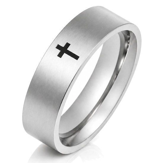 LGT JWLS LGT Jewels Stalen mannen ring Zwart Kruis-20mm