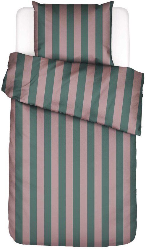 Essenza Minte Stripe Dekbedovertrek Woodrose - Dark teal - Eenpersoons – 140x200/220 cm