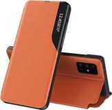 Merkloos Samsung Galaxy S20 zijdisplay magnetisch schokbestendig horizontaal flip lederen tas met houder (oranje)