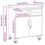 vidaXL Trolley Rolling Workbench Zwart en Grijs 75 x 45 x 85 cm