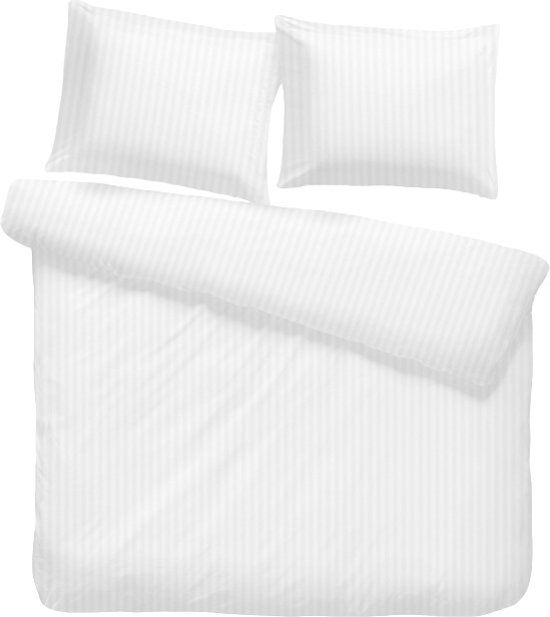 iSleep Satijnstreep Dekbedovertrek - Tweepersoons - 200x200/220 cm - Wit