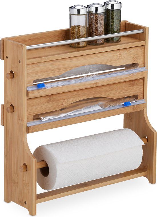Merkloos Relaxdays Rollenhouder - Bamboe - 40 x 40 x 11,5 cm