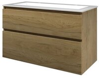 Proline Elegant badmeubelset 100x46x62cm met 2 kraangaten en onderkast a-symmetrisch Polystone Ideal oak/Glans wit 1816422