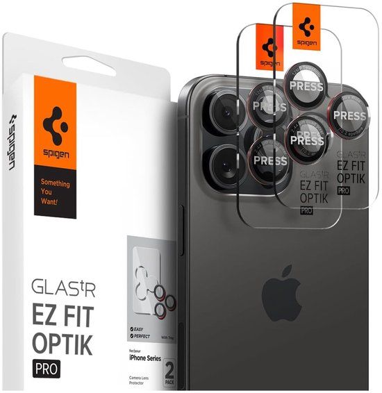 Spigen GlasTR EZ Fit Optik Pro - Camera Lens Protector Geschikt voor Apple iPhone 16 Pro Max / 16 Pro / 15 Pro / 15 Pro Max - met Installatieframe - Duo Pack - Rood