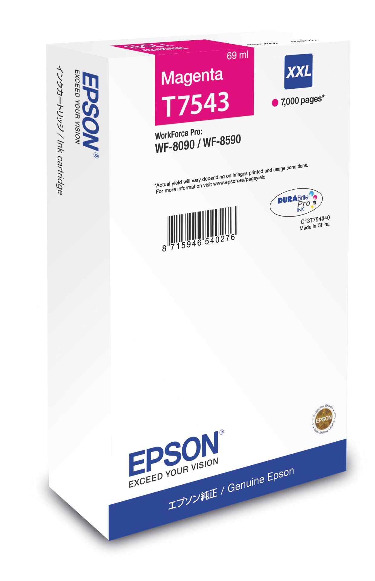 Epson C13T754340 - Inktcartridge - Magenta - 69 ml - voor Epson WF-8090 / WF-8590
