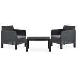 vidaXL 3-delige Loungeset met kussens, PP-rattan, antracietkleurig