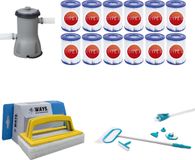 WAYS - Zwembad Onderhoud - Onderhoudsset Deluxe & Filterpomp 2006 L/h & 12 Filters Type II & WAYS Scrubborstel