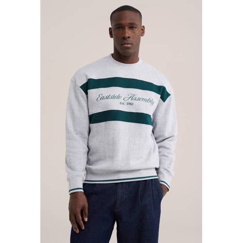 WE Fashion regular fit gestreepte sweater met borduursels - lichtgrijs