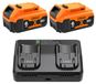 Batteries pour outils électriques - 18V Li-Ion DCB200 - 2 batteries de remplacement de 6,0Ah - Chargeur rapide 6A - Utilisable pour perceuses/visseuses sans fil