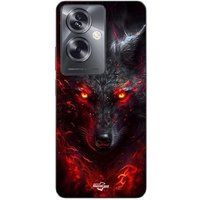 Maniacase Etui Oppo A79 5G zwart wolf rood vuur