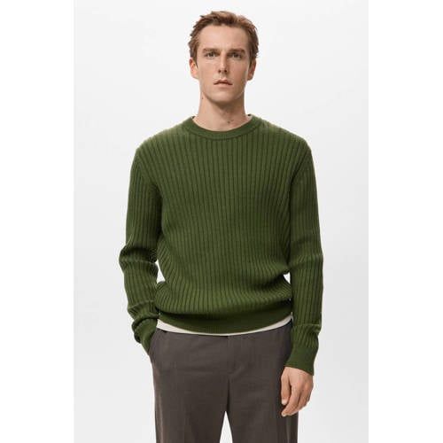 Mango Man trui met wol gebreid groen