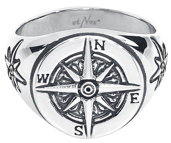 etNox Compass Heren Ring - Staal - Mannen - Standaard