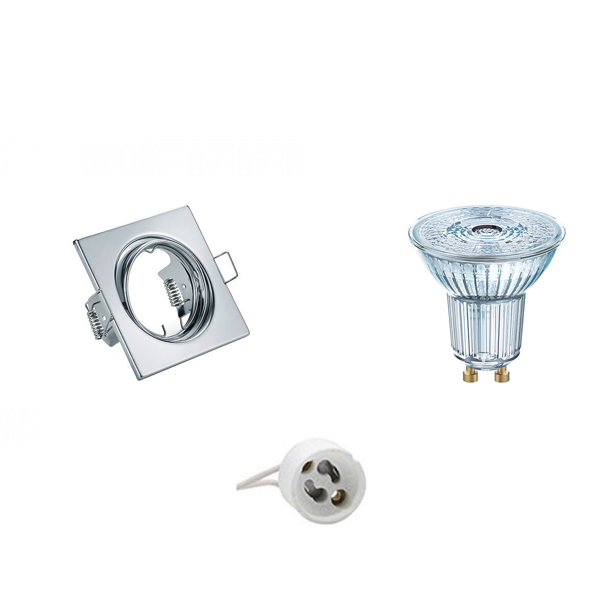 Osram - LED Spot Set - Parathom PAR16 927 36D - GU10 Fitting - Dimbaar - Inbouw Vierkant - Glans Chroom - 3.7W - Warm Wit 2700K - Kantelbaar 80mm