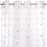 Atmosphera Pom Pom Gordijn - 140x240cm - Wit/Roze - Kinderkamer - Ringen