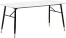 WOHNLING Table à manger 160x80x76 cm, blanc, aspect marbre, avec pieds en métal