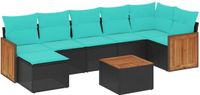 vidaXL 8-delige tuinbankset met kussens, zwart, polyrotan