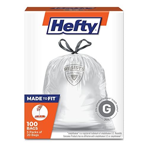 Hefty Made to Fit Trash Bags, Fits SimpleHuman Size G (8 Gallons), 100 Count (4 packs of 25 bags each)