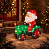 Lumineo Kerstman op tractor lichtfiguur - 19,5 x 38 x 39 cm - Acryl - Buiten - Koel wit licht