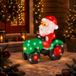 Lumineo Kerstman op tractor lichtfiguur - 19,5 x 38 x 39 cm - Acryl - Buiten - Koel wit licht