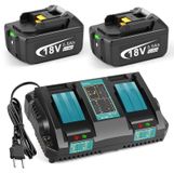 Makita 18V accu, 5500mAh, set van 2 stuks + oplader, geschikt voor Makita BL1860