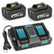 Makita 18V accu, 5500mAh, set van 2 stuks + oplader, geschikt voor Makita BL1860