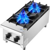 VEVOR Cuisinière à Gaz Commerciale avec 2 Brûleurs, Plaque de Cuisson de Comptoir au Propane et au Gaz Naturel, 14 kW, en Acier Inoxydable
