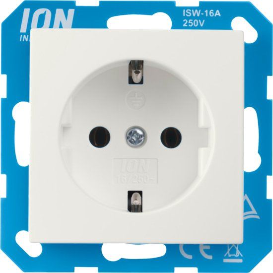 ION Industries Stopcontact met randaarde en kinderbeveiliging - E1 alpin wit glanzend - wandcontactdoos