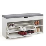 Meerveil Schoenbank met zitting, opbergbank met opklapbare lade en open opbergruimte, houten industriële stijl voor hal, 100 x 52 x 30 cm (b x h x d), wit