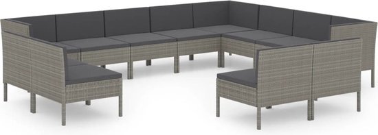 vidaXL 12-delige Loungeset met kussens poly rattan grijs