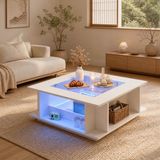 MODFU Salontafel - LED-Verlichting - Glasplaat - Wit - 70x70x30 Cm
