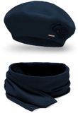 Vivisence Dames Baret En Sjaal Winterset - Wolmix Met Bloemenapplicatie Op De Baret En Decoratieve Steek Op De Sjaal Voor Een Verzorgde Uitstraling - Zacht En Warm Voor Comfort Tijdens Koude Winterdagen En Geschikt Voor Diverse Stylings - Donkerblauw