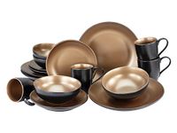 CreaTable, 23598 Serie Glamour - Gold, 16-delig tafelservies van aardewerk, vaatwasser- en magnetronbestendig, hoogwaardige productie