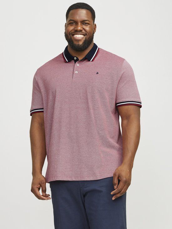JACK&JONES PLUS JJEPAULOS POLO SS NOOS PLS Heren Poloshirt - Rio Red - EU2XL