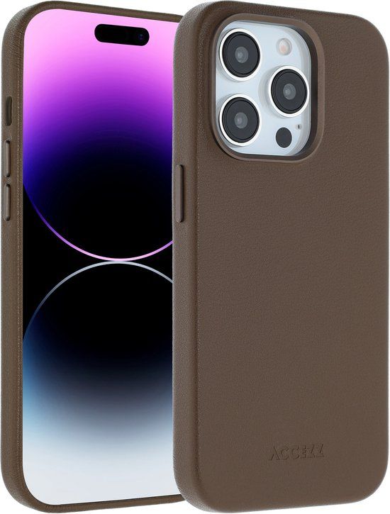 Accezz Hoesje - Geschikt voor iPhone 14 Pro - Geschikt voor MagSafe Leather Backcover - Coffee Brown