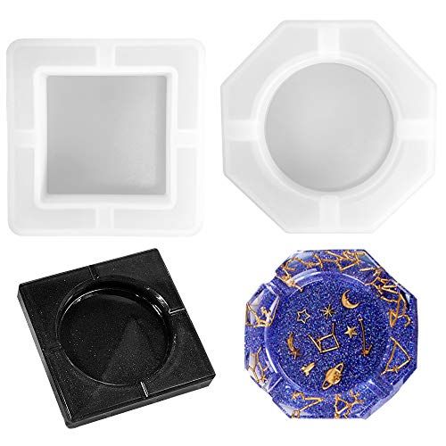 Daimay Set van 2 gietvormen voor asbak - siliconen mal - DIY epoxyhars - vierkant - Rhambus - medium