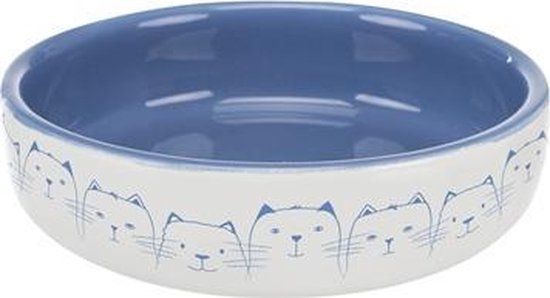 Trixie Hello My Little Cat Ceramic Cat Food Bowl - 15cm - Blue/White