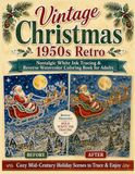 Vintage Christmas 1950s Retro Nostalgic White Ink Tracing & Reverse Watercolor Coloring Book for Adults