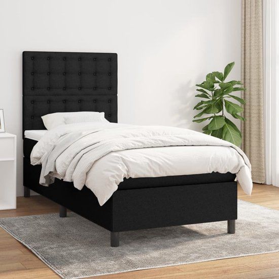 vidaXL Boxspring met matras stof zwart 90x200 cm