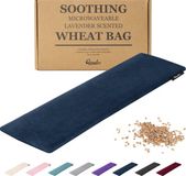 Qomfor Sac de noyaux avec housse en polaire douce - Long 48 x 15 cm - Garnissage grain et lavande - Bleu foncé